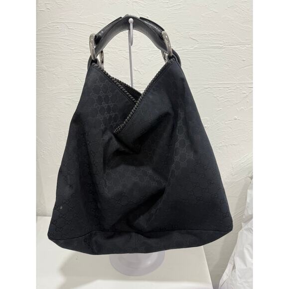 Gucci GG Canvas Monogram Large Horsebit Chain Hobo Black - Picture 2 of 4